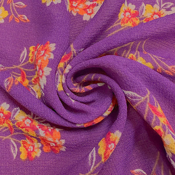 Magenta Floral Print Ripstop Look Poly Chiffon Fabric