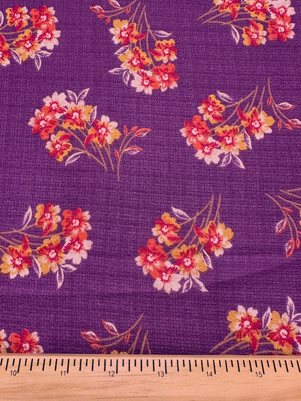Magenta Floral Print Ripstop Look Poly Chiffon Fabric - Image 2