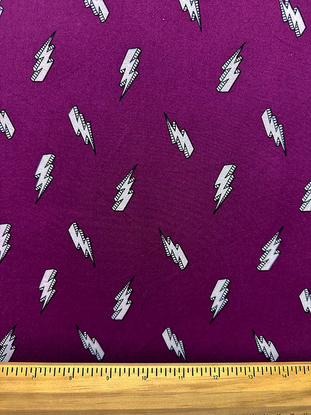 Magenta Lightning Print Double Brushed Jersey Knit Fabric - Image 3