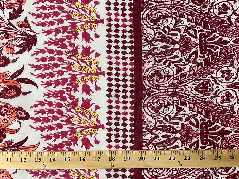 Magenta Multi Floral Border Print Chiffon Fabric - Image 3