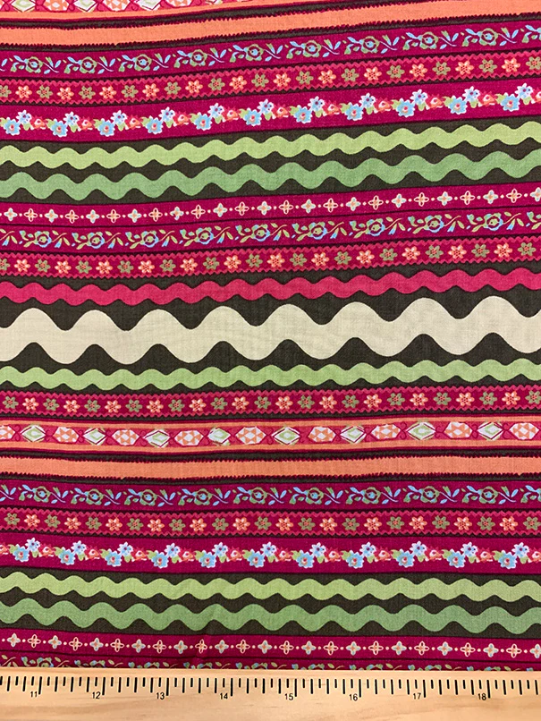 Magenta Multi Stripe Print Rayon Challis Fabric - Image 3