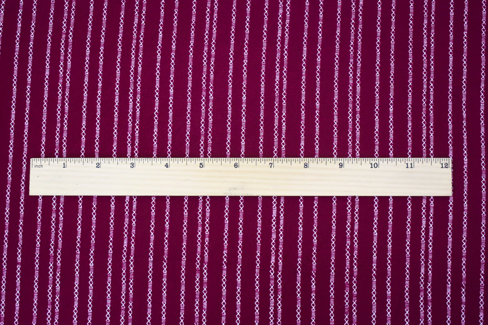 Magenta-White Mini Aztec Stripe Pattern Printed Poly Crepe Georgette Fabric - Image 5