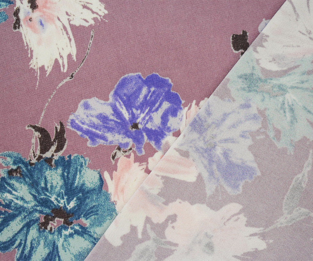Mauve Purple-Blue-Multi Nylon Stretch Spandex Floral Printed ITY Knit Fabric - Image 3