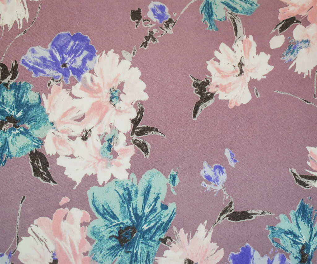 Mauve Purple-Blue-Multi Nylon Stretch Spandex Floral Printed ITY Knit Fabric - Image 4