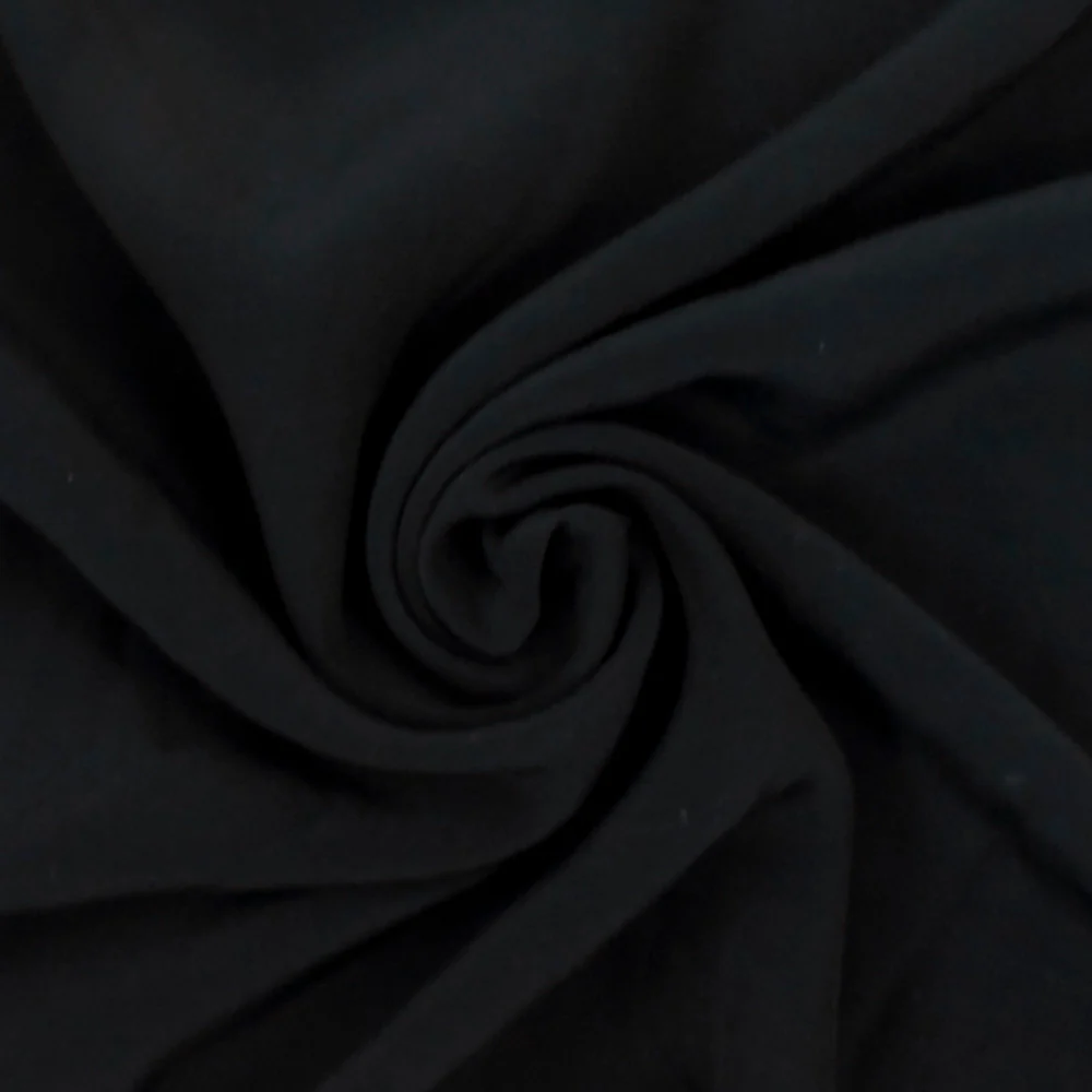 Midnight Black Solid Rayon Semi-Sheer Woven Fabric