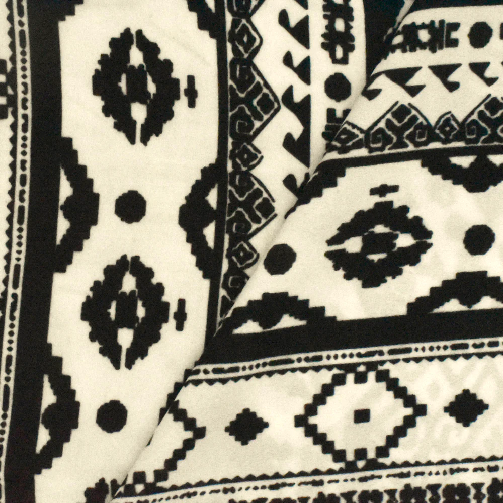 Milk Ivory-Black Aztec Printed Polyester Georgette Woven Fabric - Image 4