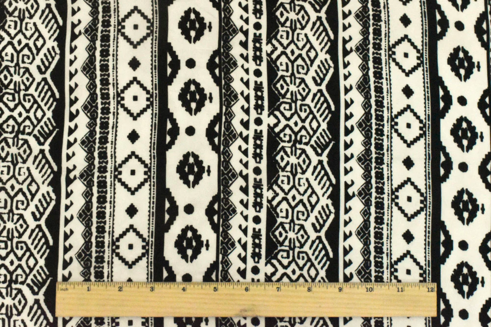 Milk Ivory-Black Aztec Printed Polyester Georgette Woven Fabric - Image 5
