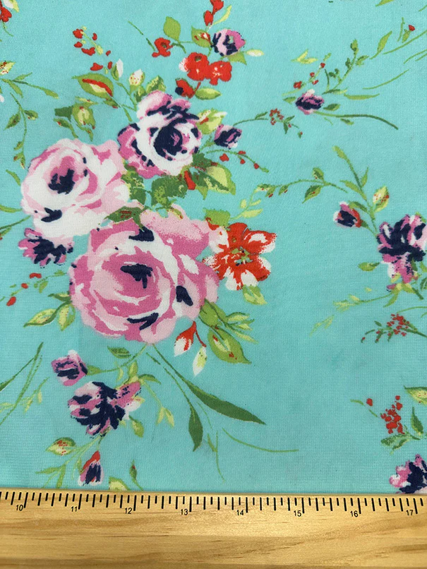 Mint Green Floral Print Poly Chiffon Fabric - Image 3