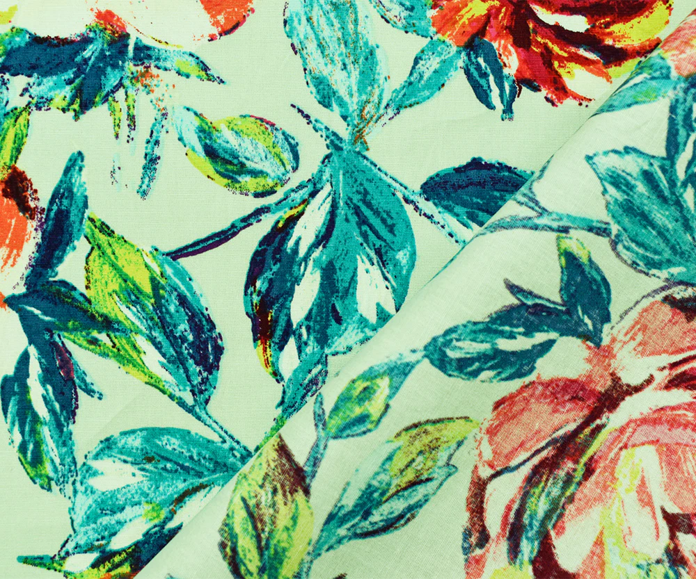 Mint Green-Multi Cotton Floral Print Stretch Spandex Poplin Woven Fabric - Image 3