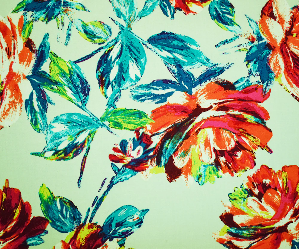 Mint Green-Multi Cotton Floral Print Stretch Spandex Poplin Woven Fabric - Image 4
