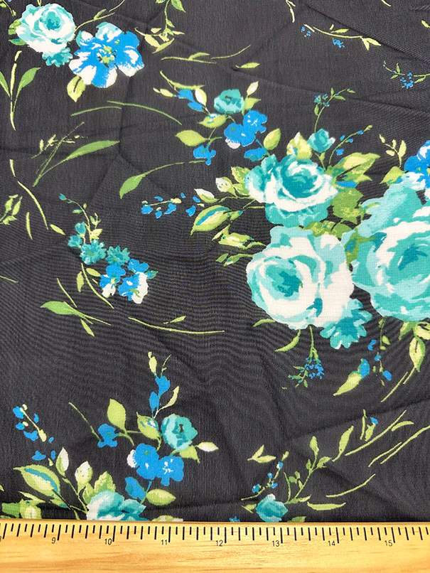 Mint Roses Floral Print Poly Chiffon Fabric - Image 3