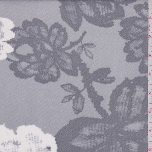 Misty Grey Cross Hatch Floral Micro Mesh Fabric