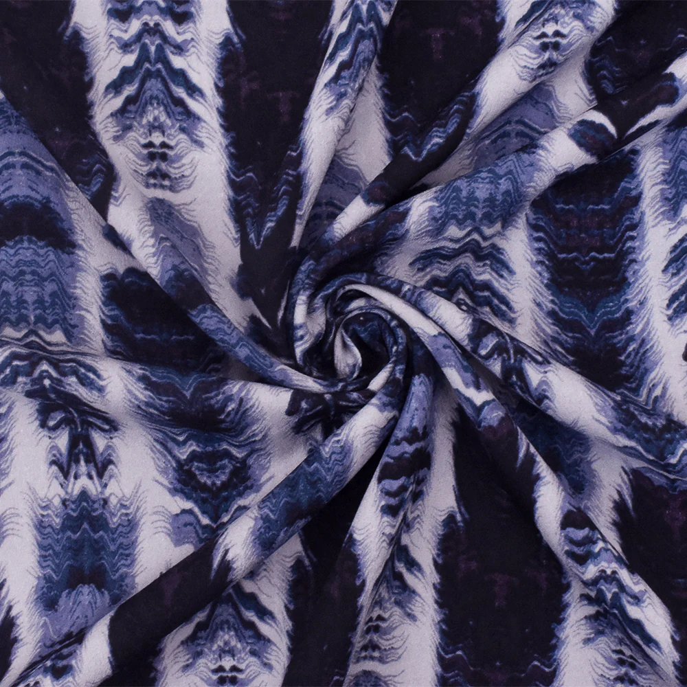 Moon Purple-Black-Multi Abstract Feather Print Poly Georgette Woven Fabric - Image 2