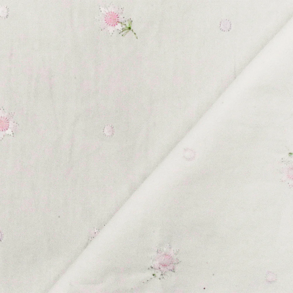 Moon White-Multi Floral Rayon Embroidered Cotton Broadcloth Woven Fabric - Image 3
