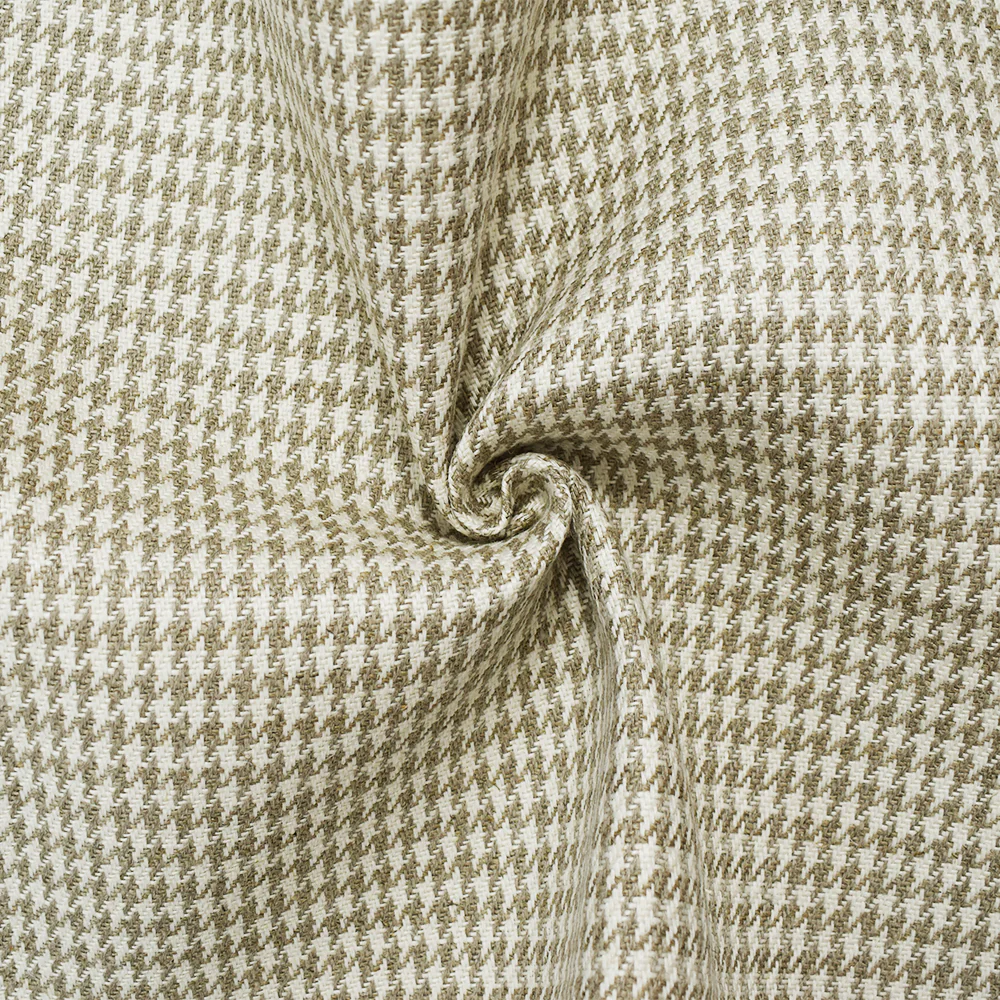 Natural White-Taupe Washed Linen Houndstooth Home Decor Fabric