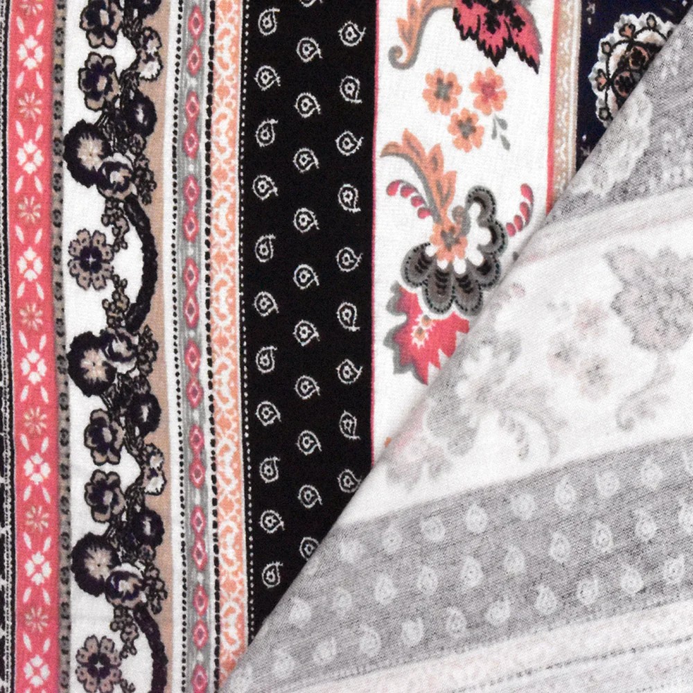 Navy Blue-Ivory-Multi Mix Pattern Printed Rayon Stretch Jersey Knit Fabric - Image 4