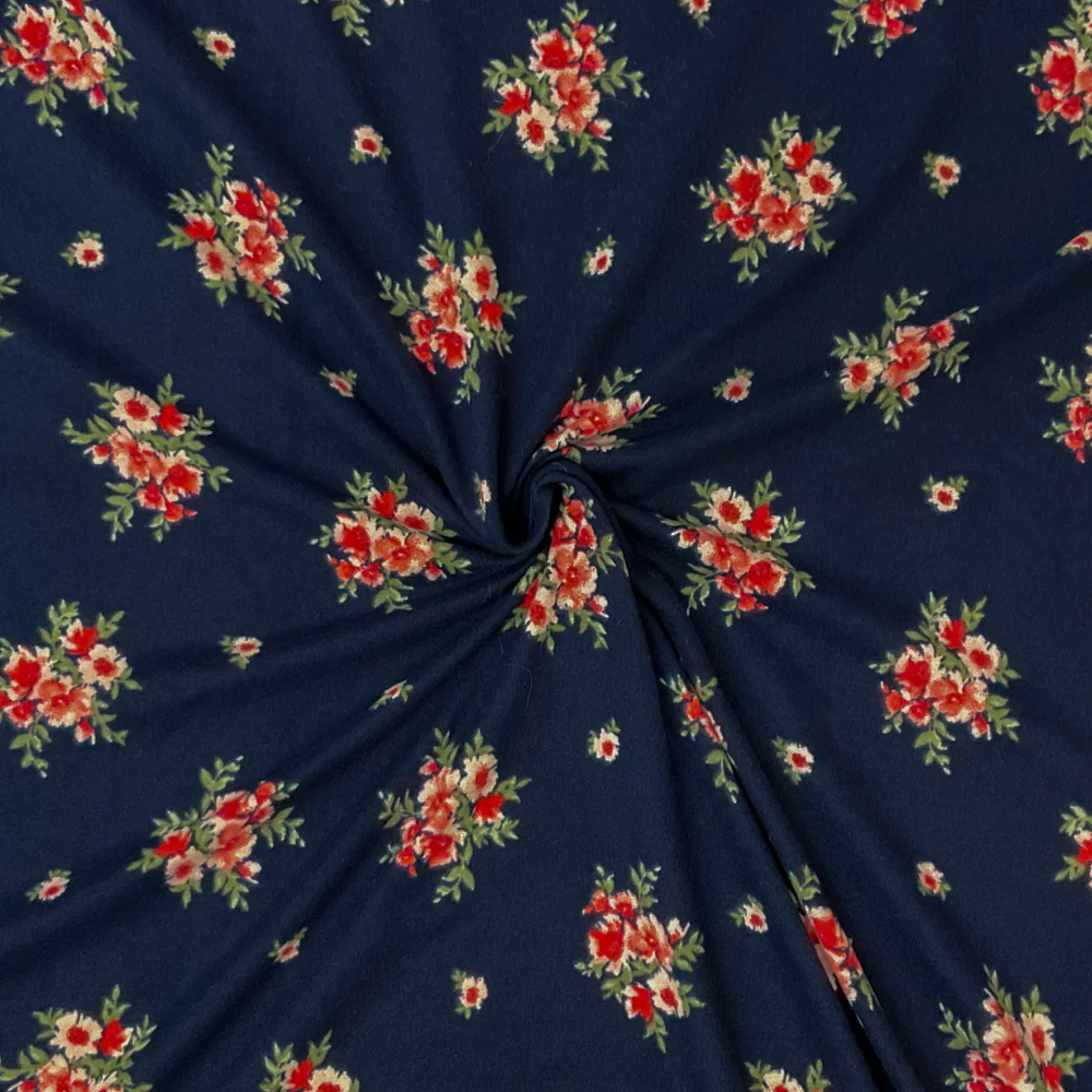 Navy Blue-Multi Poly Stretch Spandex Floral Print DB Jersey Knit Fabric