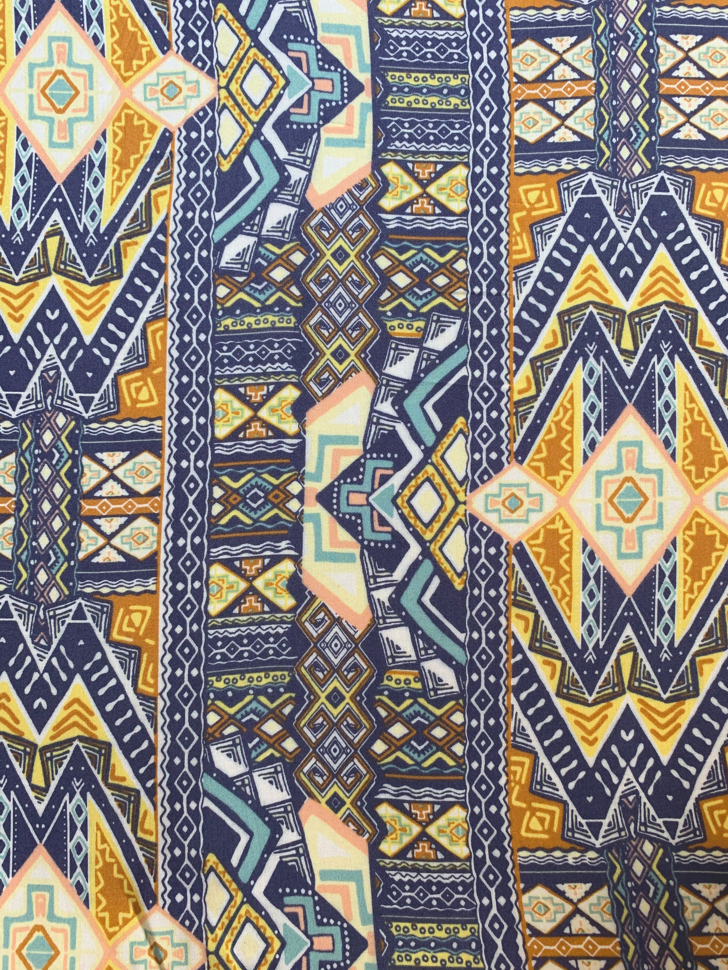 Navy Blue Multi Print Rayon Challis Fabric - Image 2