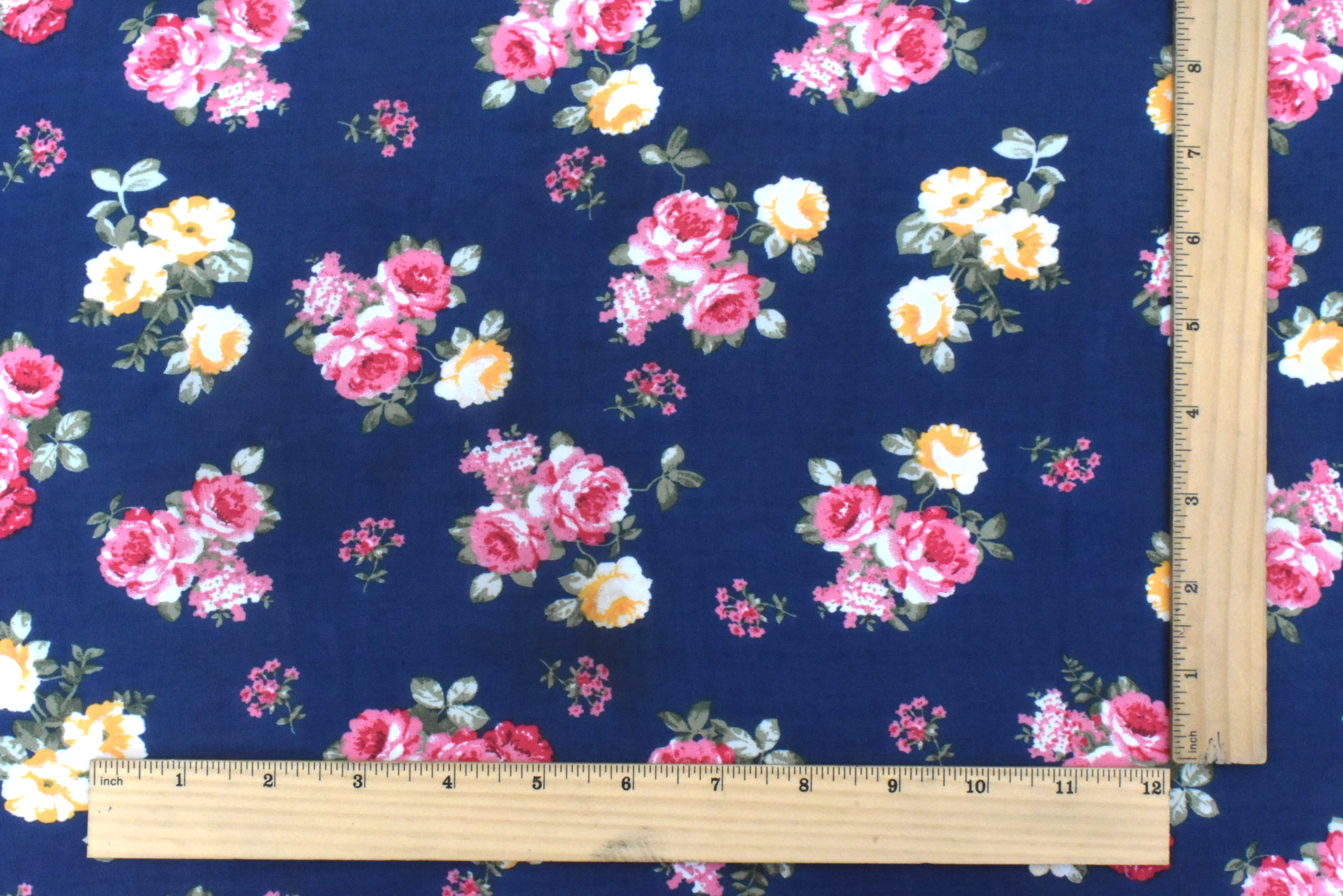 Navy Blue-Pink-Multi Floral Printed Polyester Chiffon Woven Fabric - Image 5