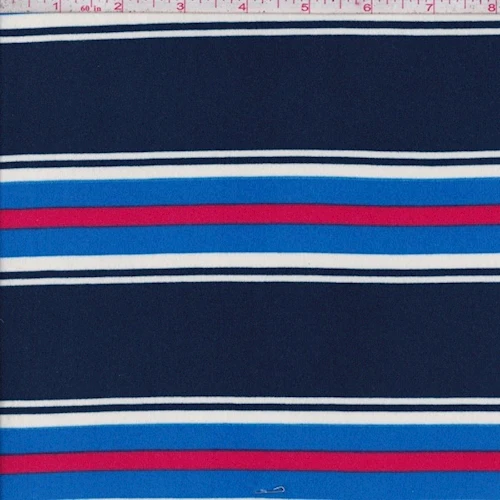 Navy/Blue/Raspberry Stripe Double Brushed Jersey Knit Fabric