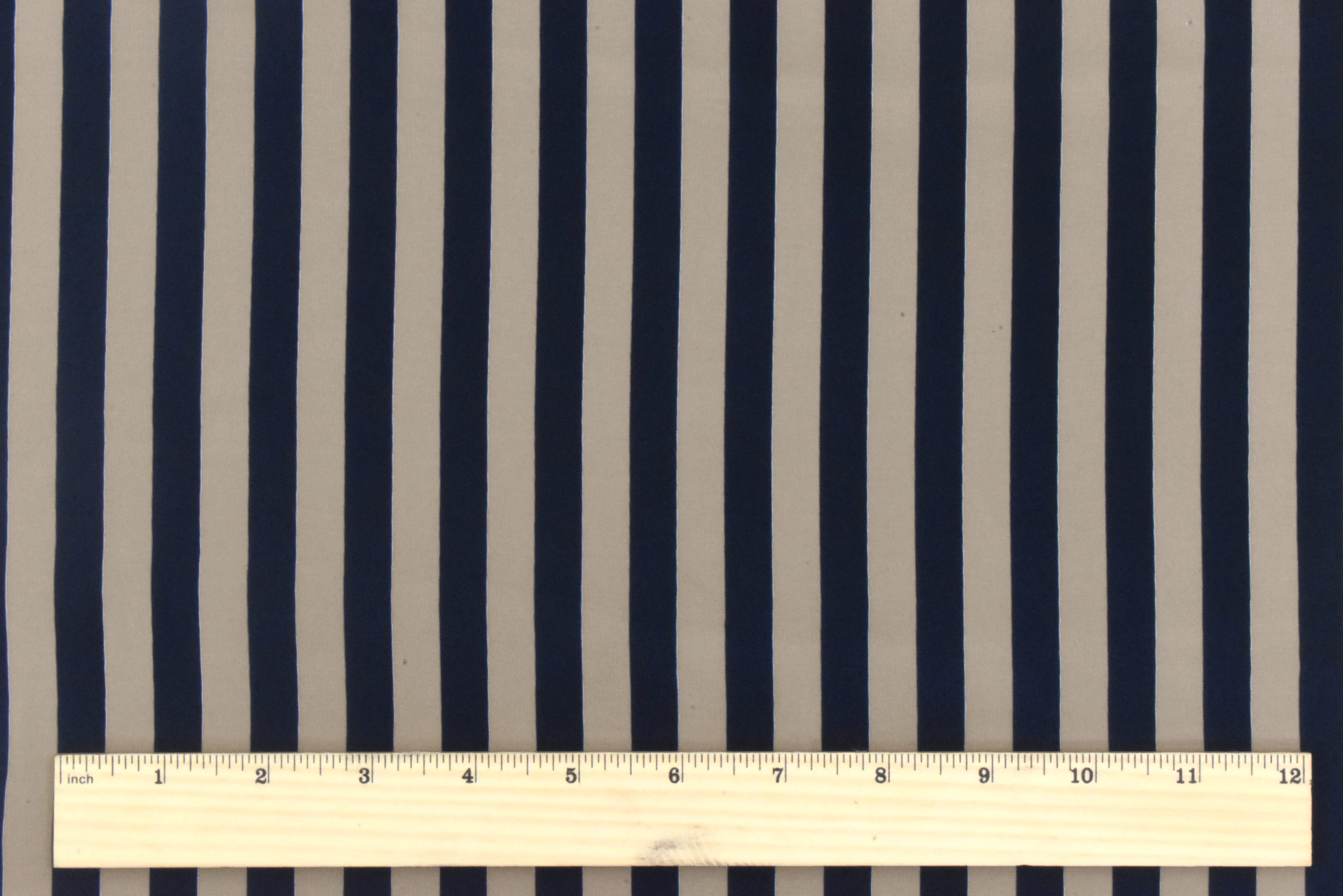 Navy Blue-Taupe Stripe Printed Silk Crepe De Chine Fabric - Image 4