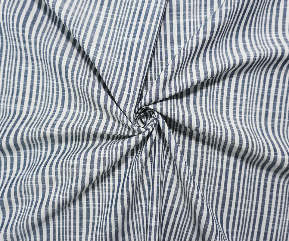 Navy Blue-White Famous Maker Cotton Stripe Slub Woven Fabric - Image 3