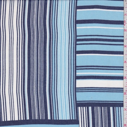 Navy/Blue/White Stripe Block Chiffon Fabric