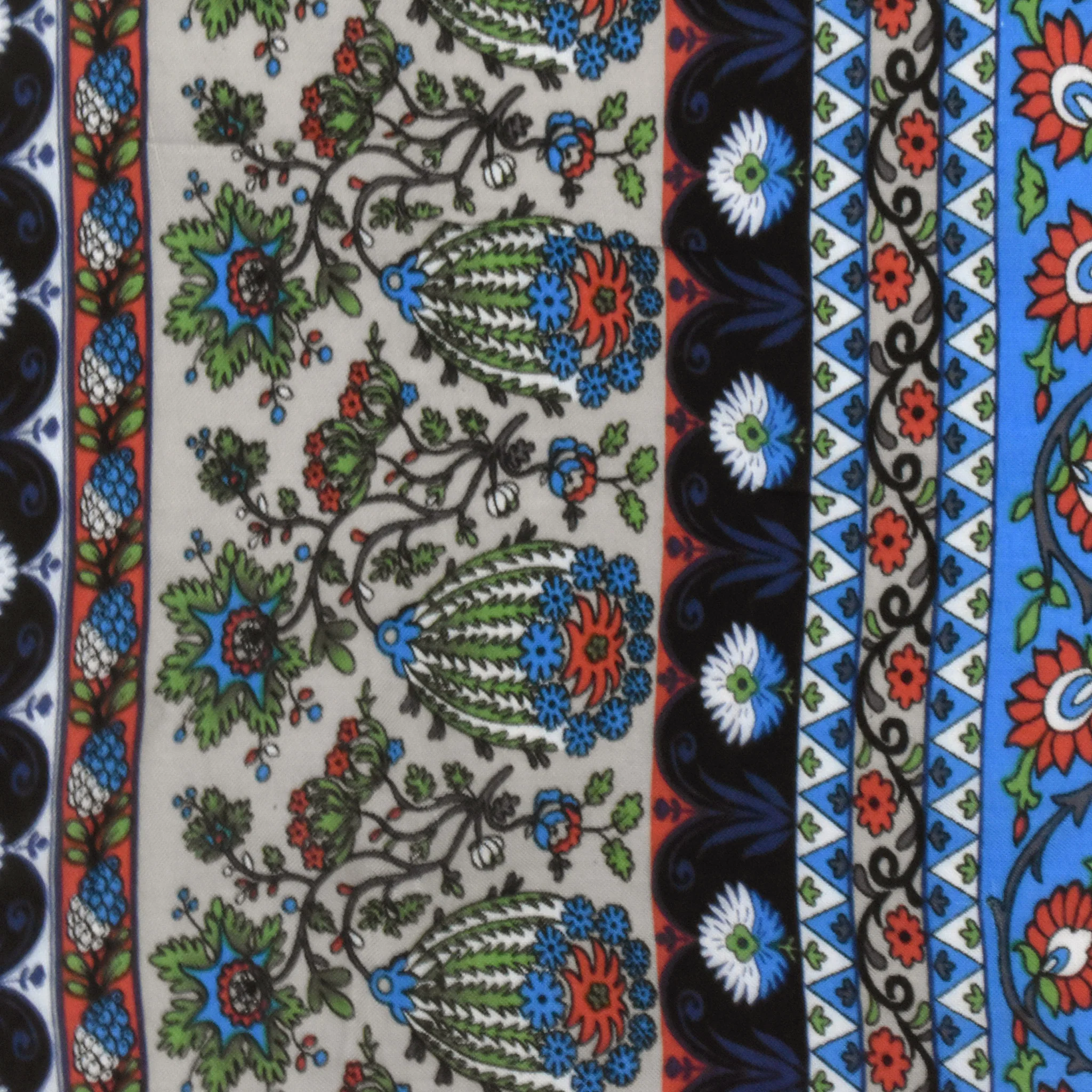Navy-Green-Multi Floral Stripe Printed Challis Woven Fabric