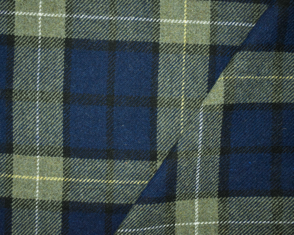 Navy-Green-Multi Wool-Poly Plaid Twill Woven Jacketing Fabric - Image 2