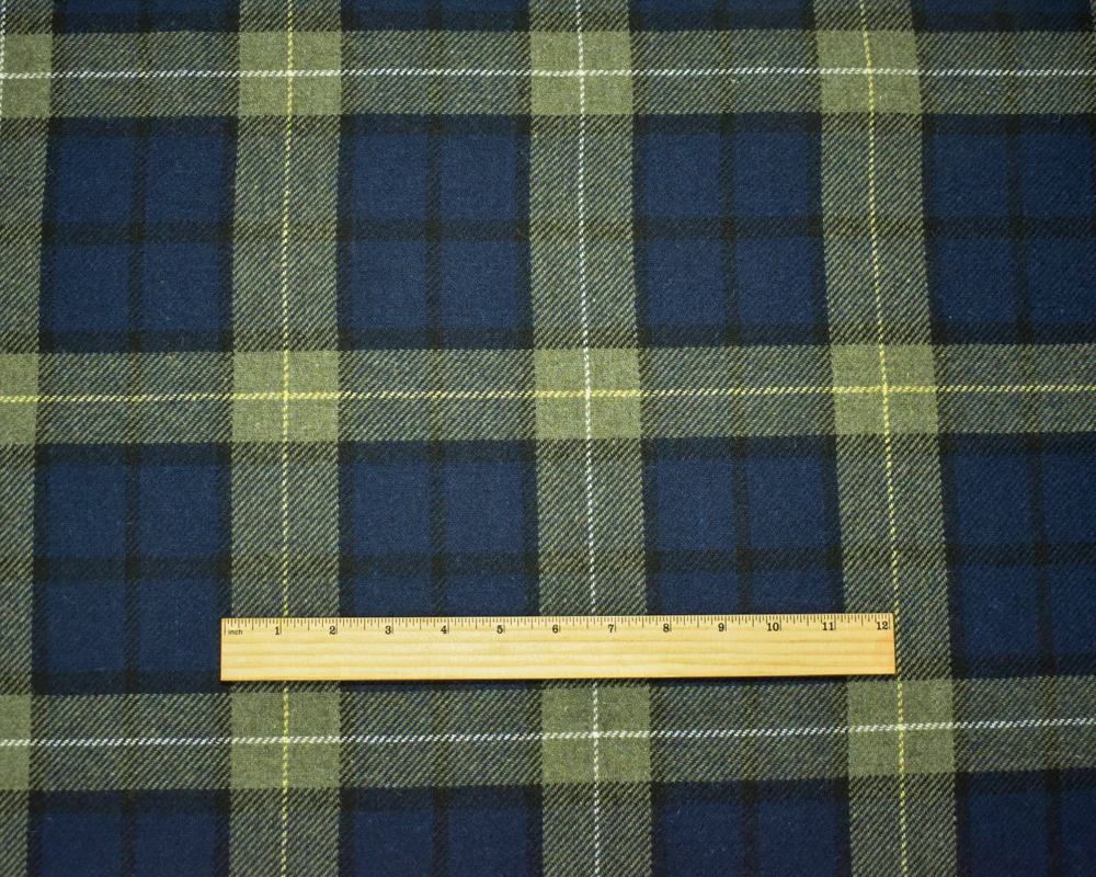 Navy-Green-Multi Wool-Poly Plaid Twill Woven Jacketing Fabric - Image 5