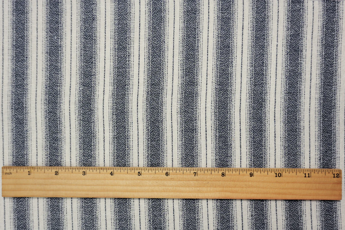 Navy-Ivory Famous Maker Cotton Rayon Dobby Stripe Woven Fabric - Image 5
