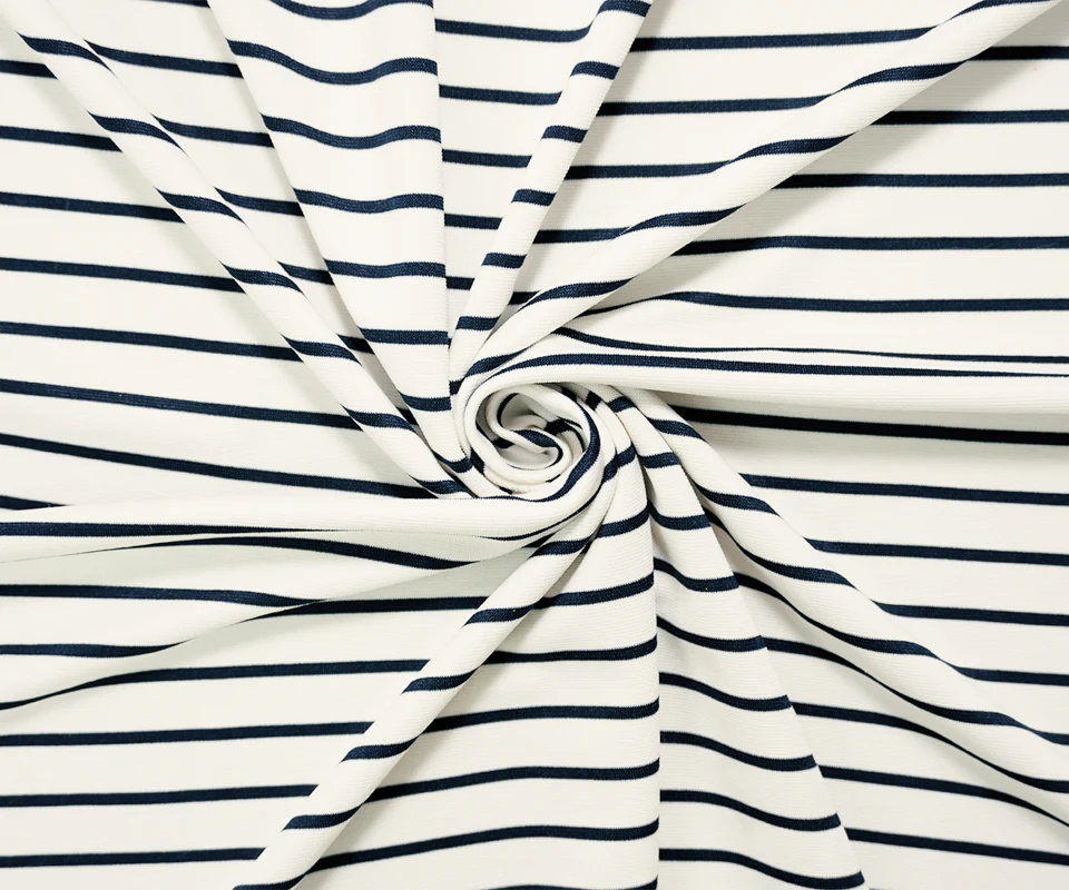 Navy-Light Ivory Poly Spandex Stretch Stripe Interlock Knit Fabric - Image 2