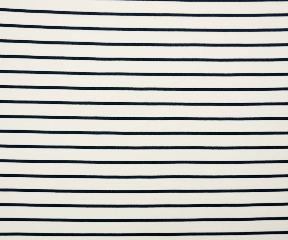 Navy-Light Ivory Poly Spandex Stretch Stripe Interlock Knit Fabric - Image 3