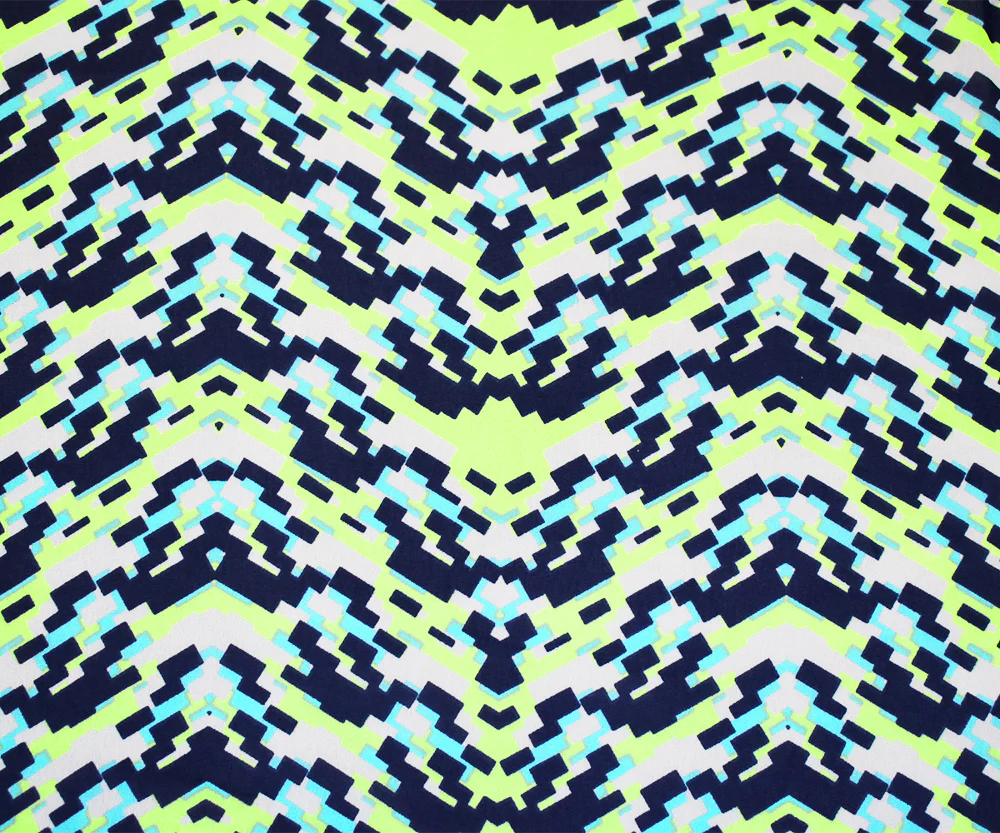 Navy-Lime Green-Multi Pixel Printed Poly Chiffon Woven Fabric - Image 3