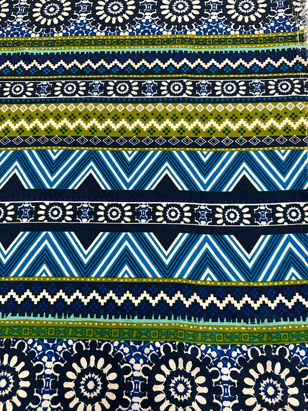 Navy Multi Color Stripe Print Georgette Fabric - Image 4
