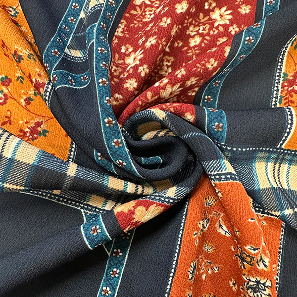 Navy Multi Patchwork Print High Crepe Fabric