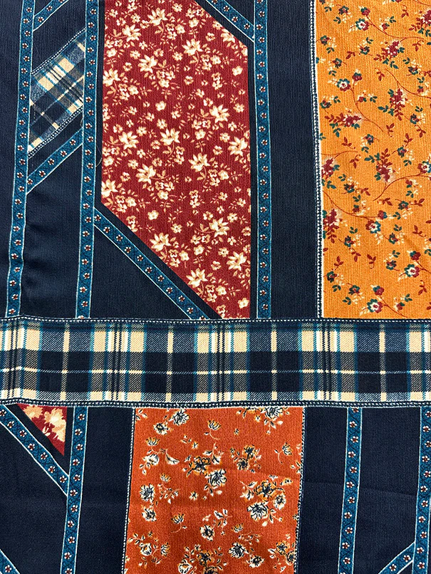 Navy Multi Patchwork Print High Crepe Fabric - Image 2