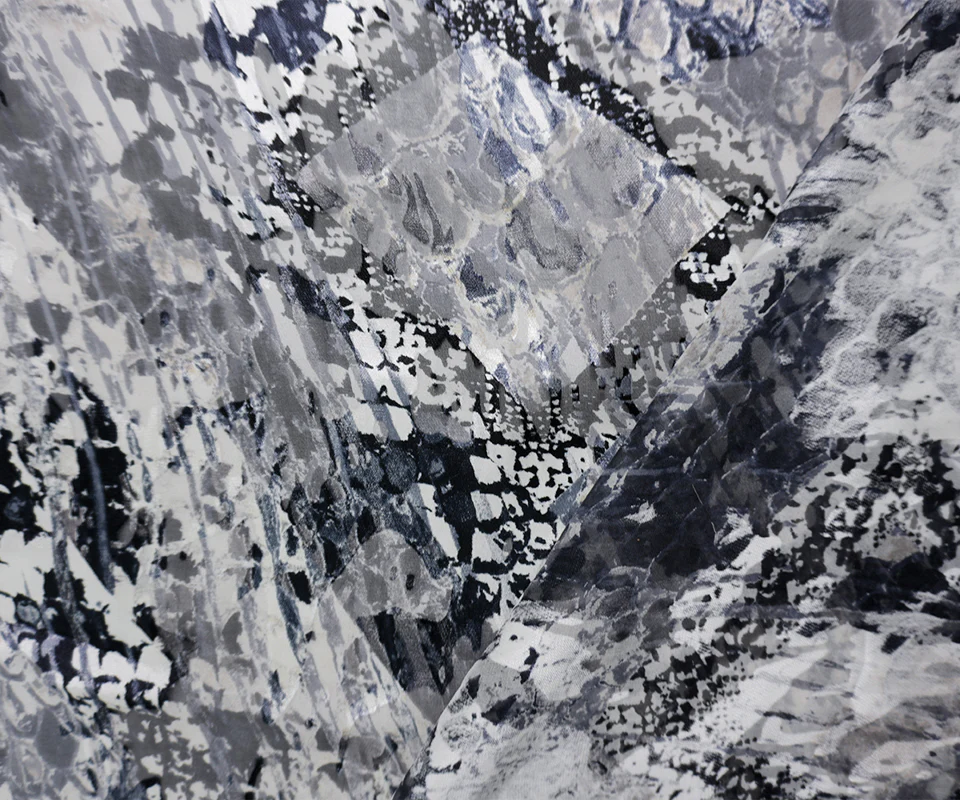 Navy-Multi Silk Animal Abstract Printed Chiffon Satin Woven Fabric - Image 3