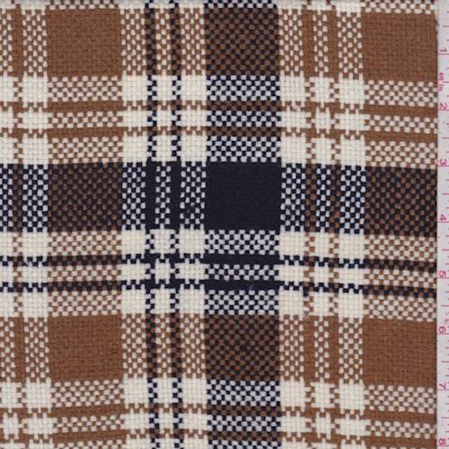 Navy/Off White/Brown Plaid Basketweave Jacketing Fabric