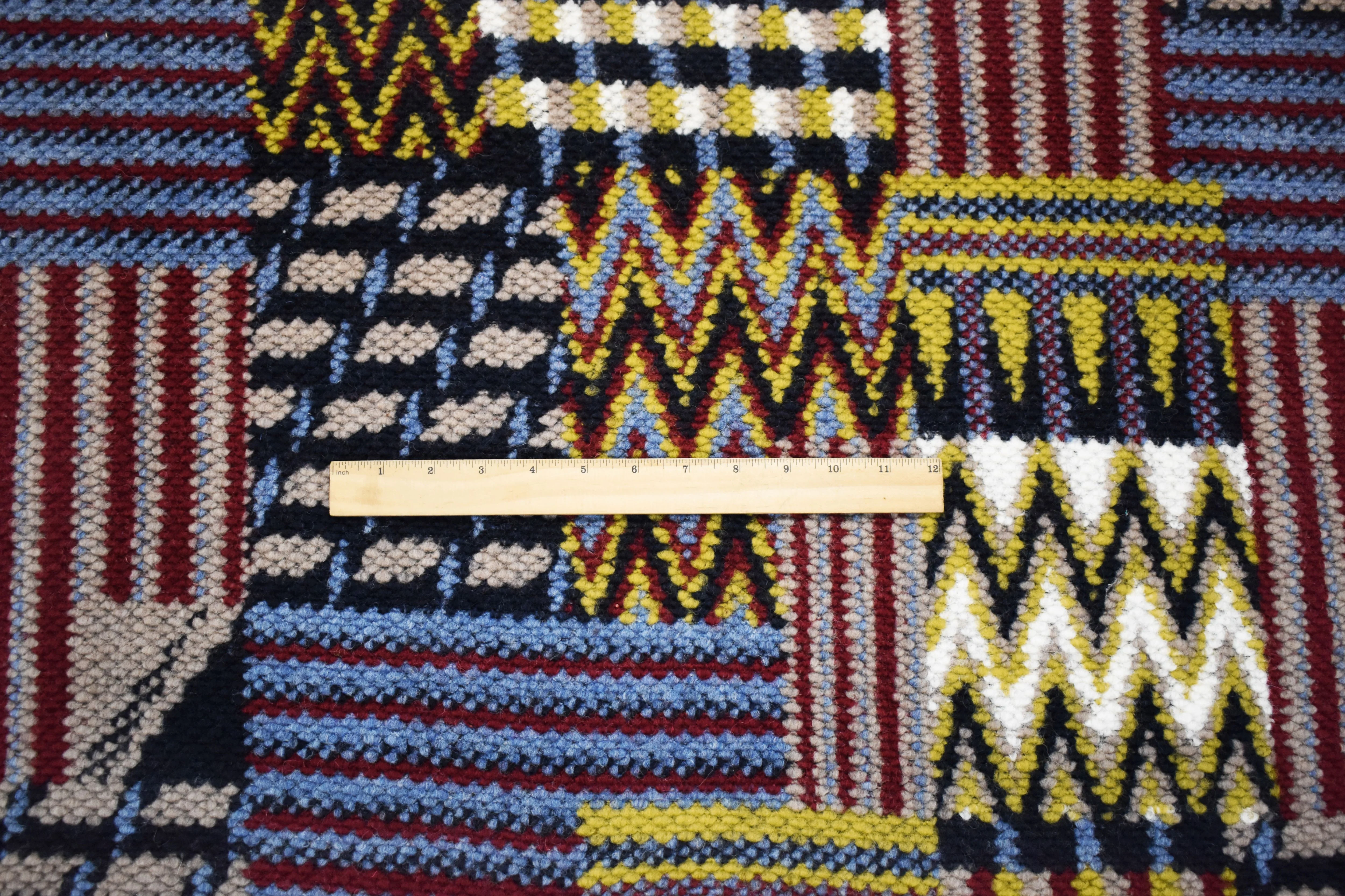 Navy-Red-Multi Italian Boiled Wool-Poly Tribal Pattern Textured Knit Coating Fabric - Image 5