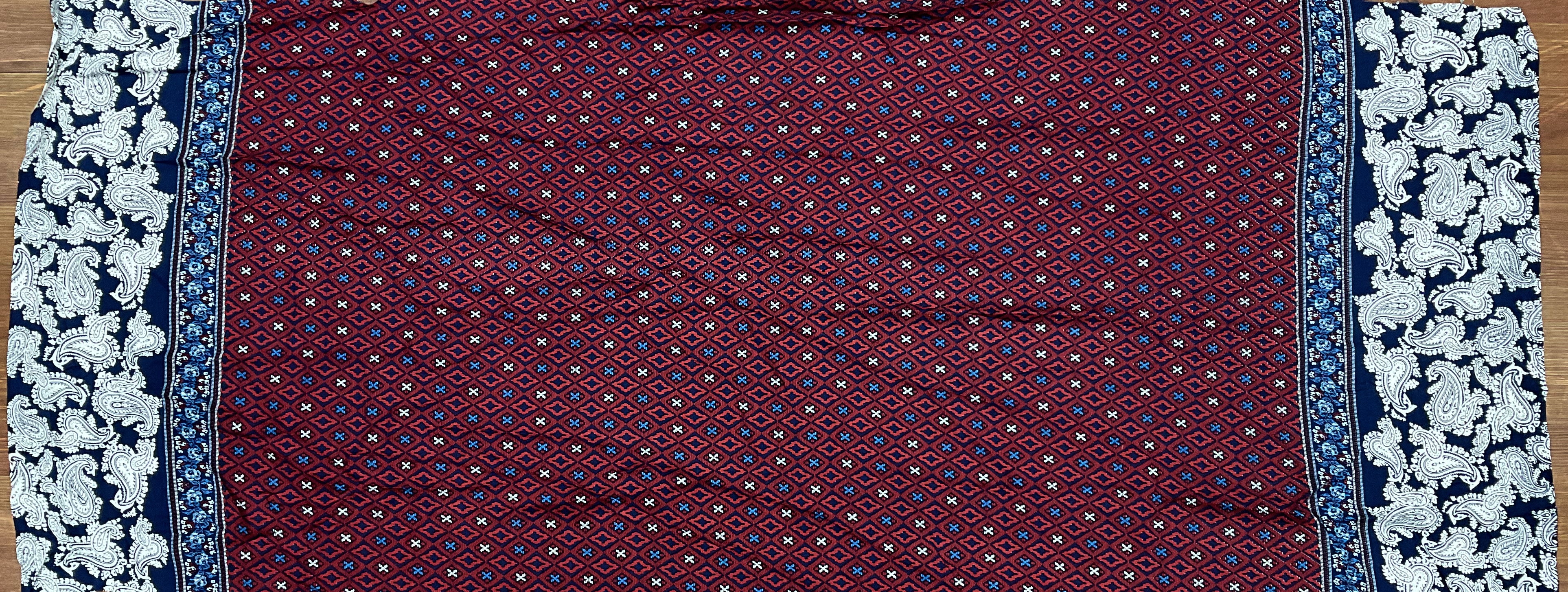 Navy-Red-Multi Paisley Border Printed Challis Woven Fabric - Image 5