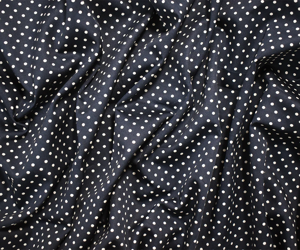 Navy-White Cotton Japanese Polka Dot Printed Twill Sateen Woven Fabric - Image 3