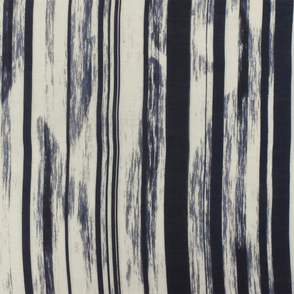 Navy-White Famous Maker Rayon Painterly Stripe Printed Lawn Fabric - Image 3