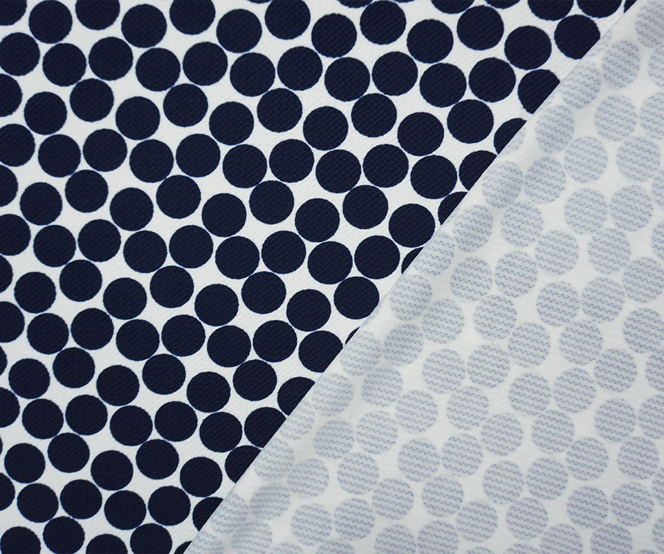 Navy-White Poly Dot Printed Liverpool Double Knit Fabric - Image 2