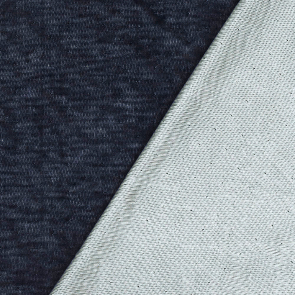 Navy-White Viscose Pointelle Stretch Double Knit Fabric - Image 4