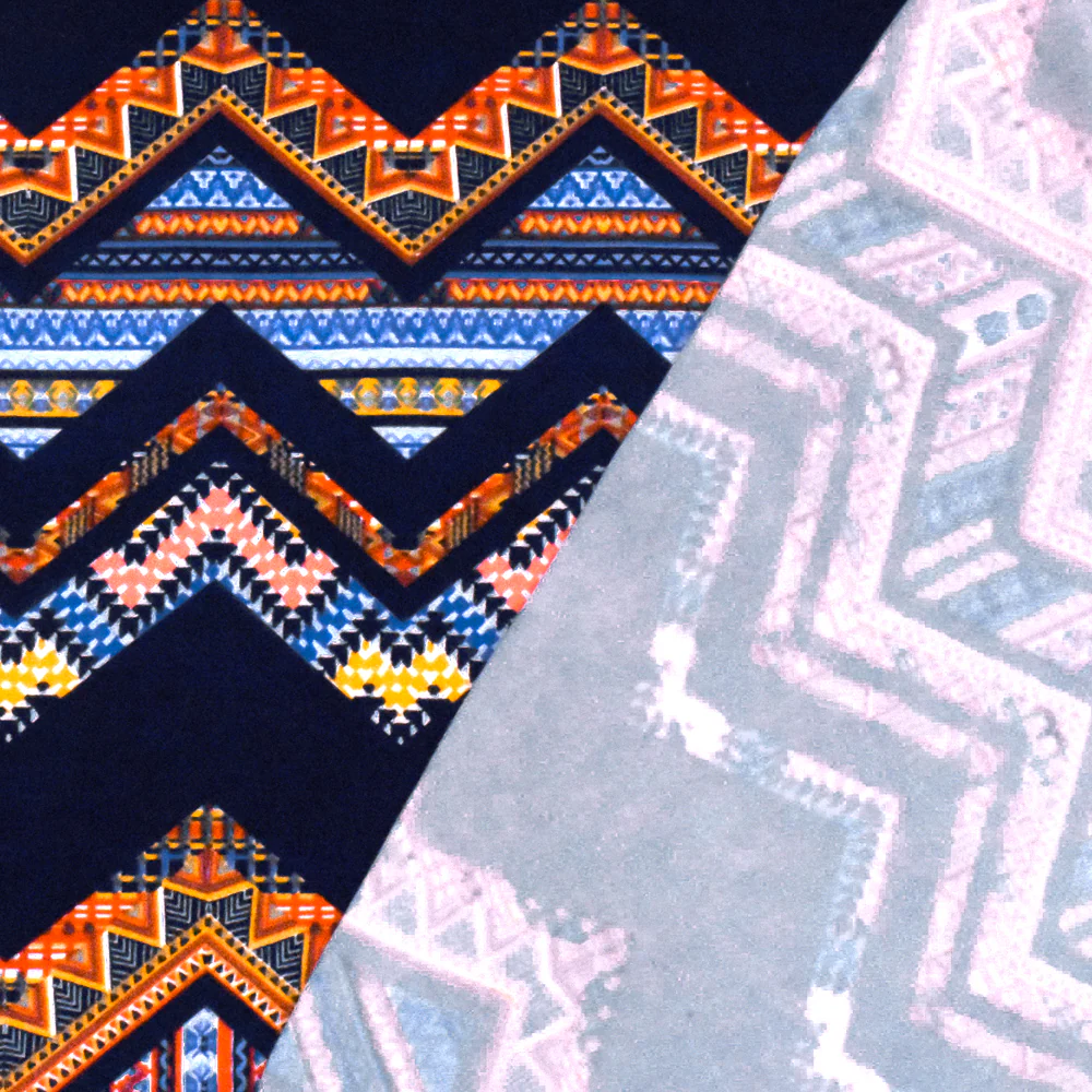 Navy-Yellow-Multi Tribal Chevron Printed Double Brushed ITY Knit Fabric - Image 4