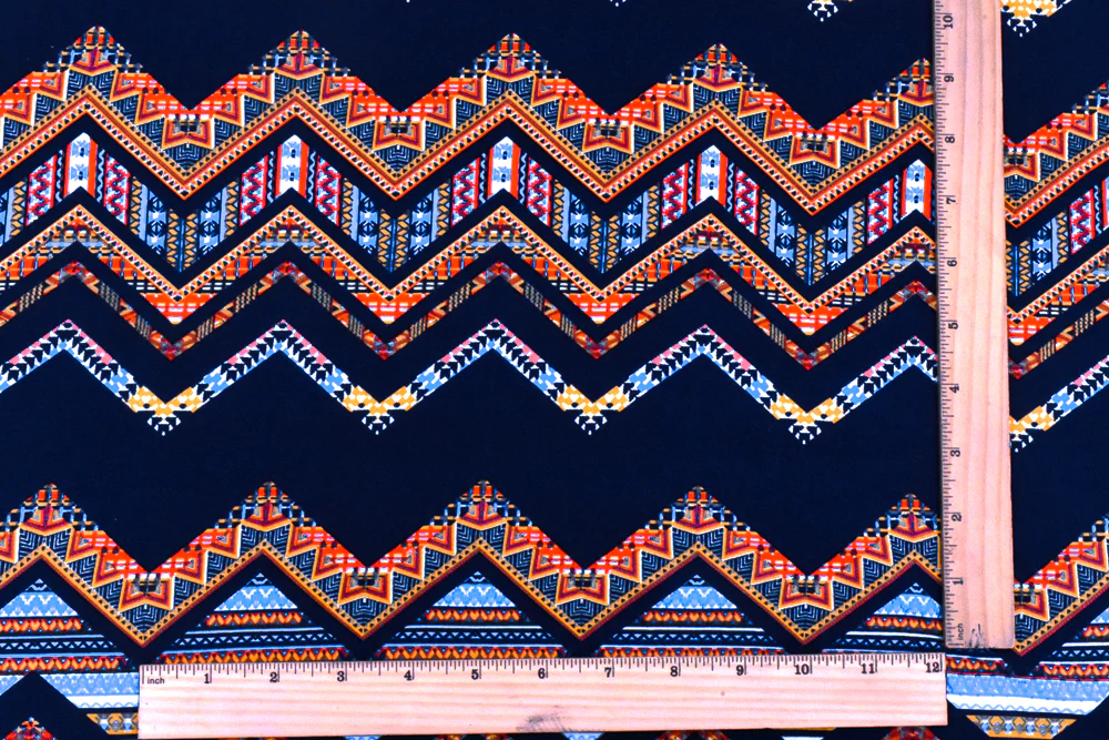 Navy-Yellow-Multi Tribal Chevron Printed Double Brushed ITY Knit Fabric - Image 5