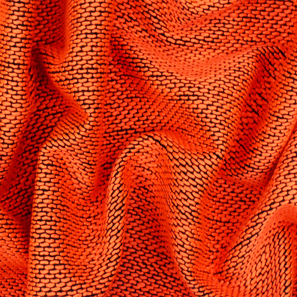 Neon Orange-Black Dotted Poly Woven Fabric - Image 2