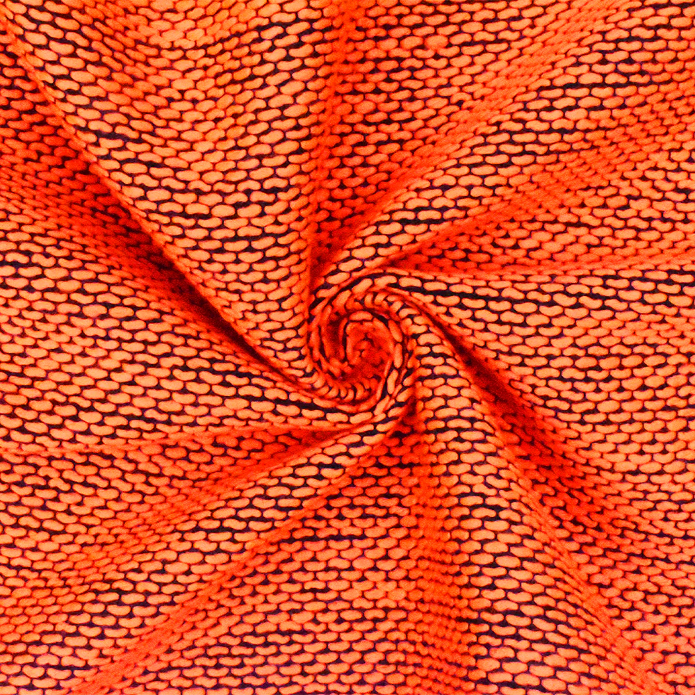 Neon Orange-Black Dotted Poly Woven Fabric - Image 3