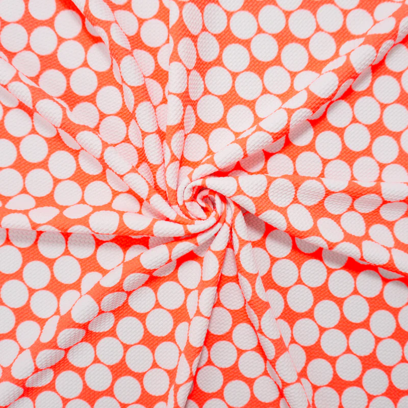Neon Orange-White Poly Dot Print Liverpool Double Knit Fabric